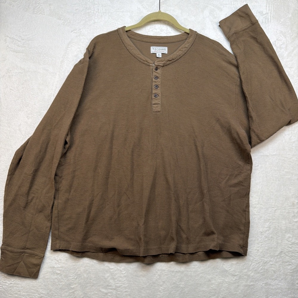 Tecovas Waffle Knit Henley Shirt Brown Long Sleeve Western Casual Mens XL